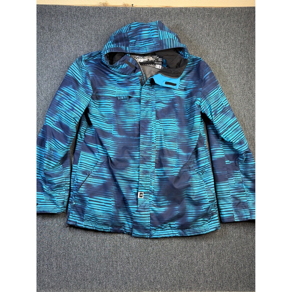 Ride Snowboards Mens L‎ Blue Glitch Stripe Hooded Snowboard Jacket LG F/W 11/12